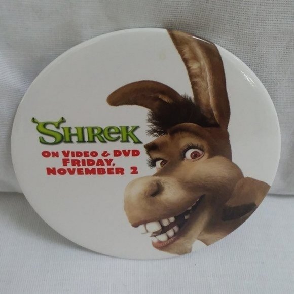 Shrek Button Dreamworks | Jewelry | Vintage Pin Shrek Movie Donkey Promo Button 20 ...